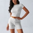 thumbnail image 5 of Hurxie Women's 2 Piece Outfits Lounge Sets Slim Fitted Short Sleeve Crop Tops Fold Over Shorts Casual Comfy Trasuits Gray,2XL, 5 of 6