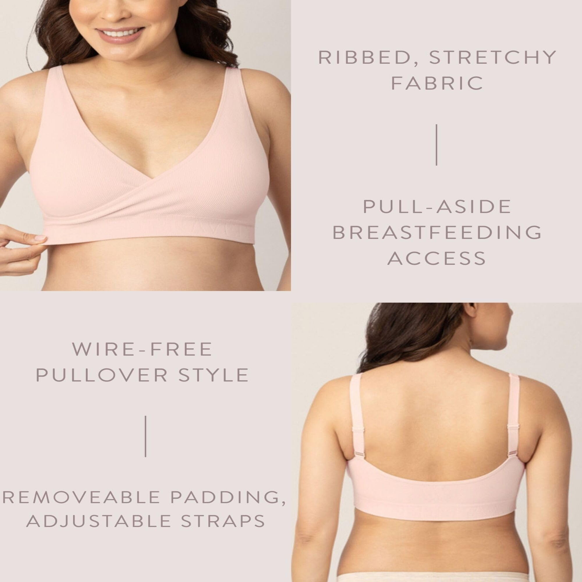 Kindred Bravely Sublime Adjustable Crossover Nursing Bra for Breastfeeding | Wireless Maternity Bra (Soft Pink, Medium)