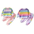 thumbnail image 2 of XBASW Toddler Baby Girls Tracksuit 2PCS Set Kids Pullover Sweatshirt + Jogger Pants Spring Fall Stripes Sweatsuit Outfits 2-8T, 2 of 9
