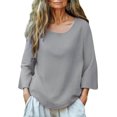 thumbnail image 7 of HOMBOM Shirts for Women Loose Fit Cotton Linen Plus Size Long Sleeve Summer Solid Gray Loose Fit Ladies T Shirts Crewneck, 7 of 7