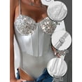 thumbnail image 3 of Ausing Womens Lingerie Teddy Bodysuit Sequin Boned Snap Crotch One Piece Babydoll Push Up Jumpsuit Corset Tops Nightout Silver XS, 3 of 4