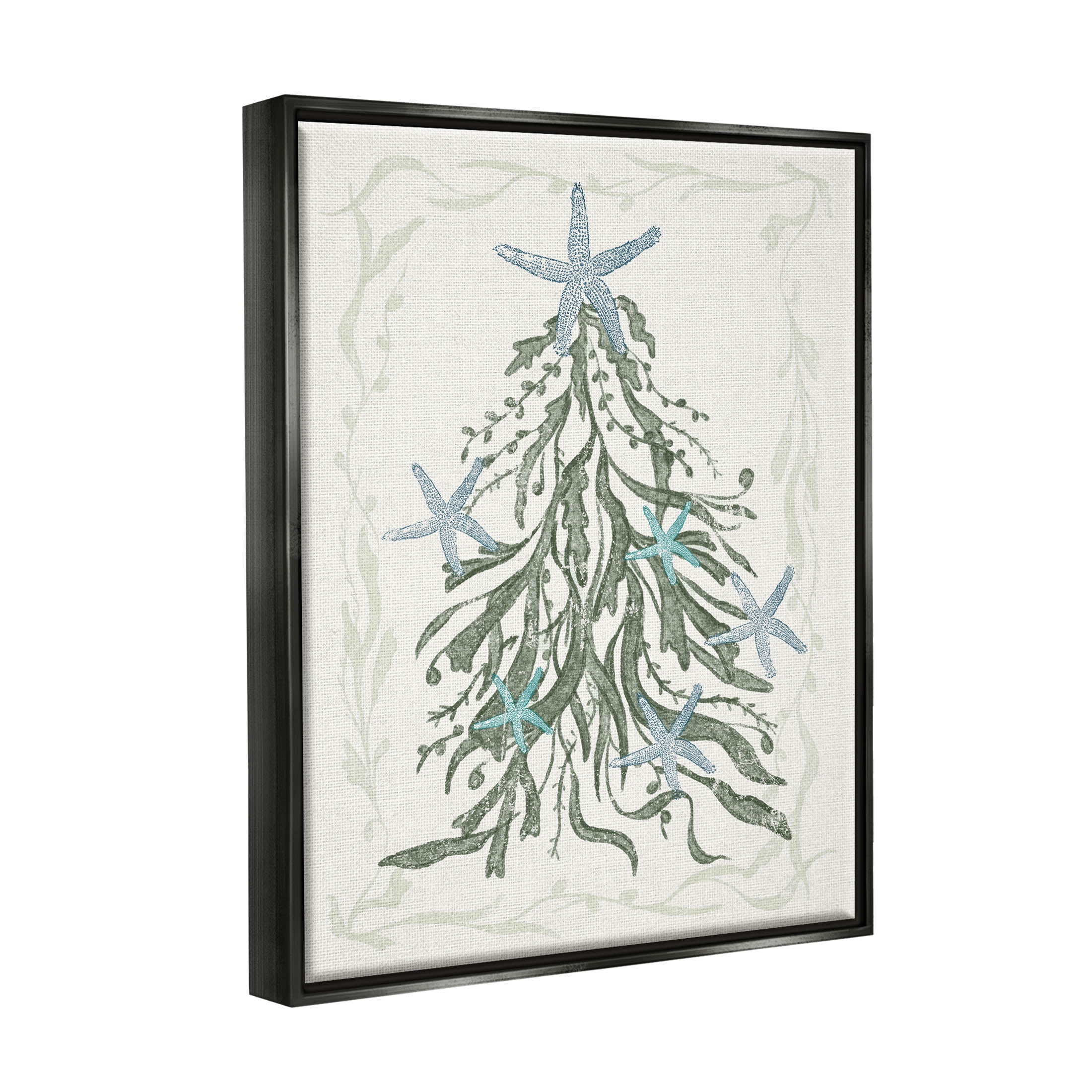 Nautical Christmas Tree Sea Life Holiday Graphic Art Jet Black Framed Art Print Wall Art