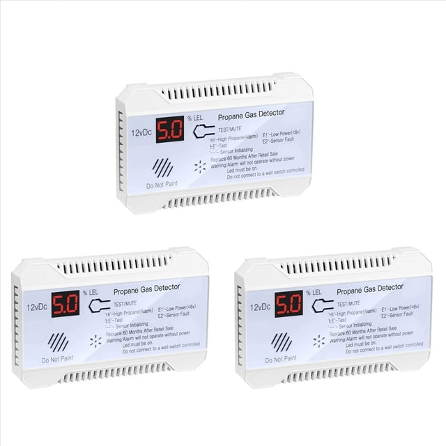 3X Detector de Propano 12V LPG Sensor de Gas Natural Alarma de Fuga 85DB Sirena para Automóvil RV Hogar Medidor de Prueba de Propano Digital ()
