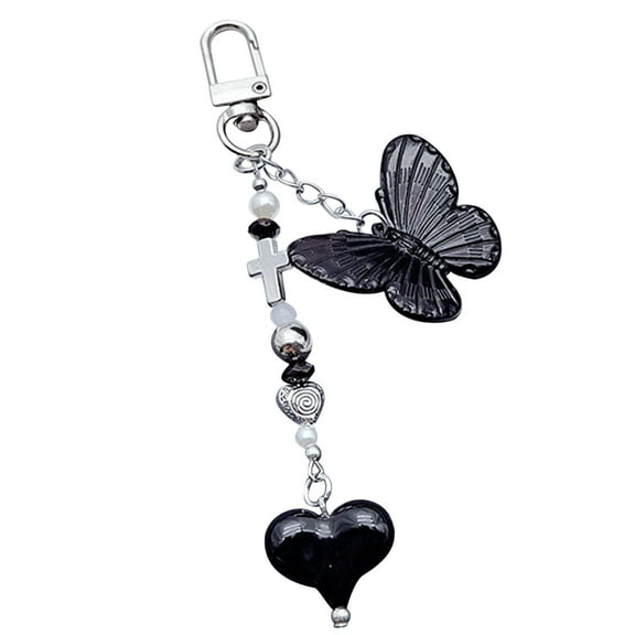 UNTERING Fashion Cross Heart Keyring Bag Charm Pendant Keychains Simple Headphone Cases Decorations for Women Girls