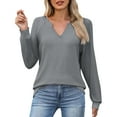 thumbnail image 2 of FRSASU Womens Casual Long Sleeve V Neck Sweatshirts Cute Loose Fit Lightweight Pullover Tops Gray, 2 of 9