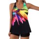 thumbnail image 1 of Traje de Baño de Bikini de Mujer Grande Impresión Dividida Conservadora con Cuello en V Traje de Baño de Tankini sin Mangas para la Piscina de la Playa de Verano, 1 of 6