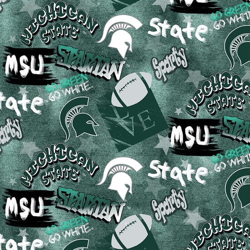 Cotton Michigan State University Spartans Graffiti Sykel Enterprises Cotton Fabric Print by the Yard (mist1235)