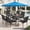 Black Stackable Chairs, variant on SOLAURA 6-Piece Outdoor Patio Dining Set with Umbrella, Patio Furniture Set with Textilene Chairs, Metal Square Dining Table and Dark Blue Umbrella for 4 People, Black