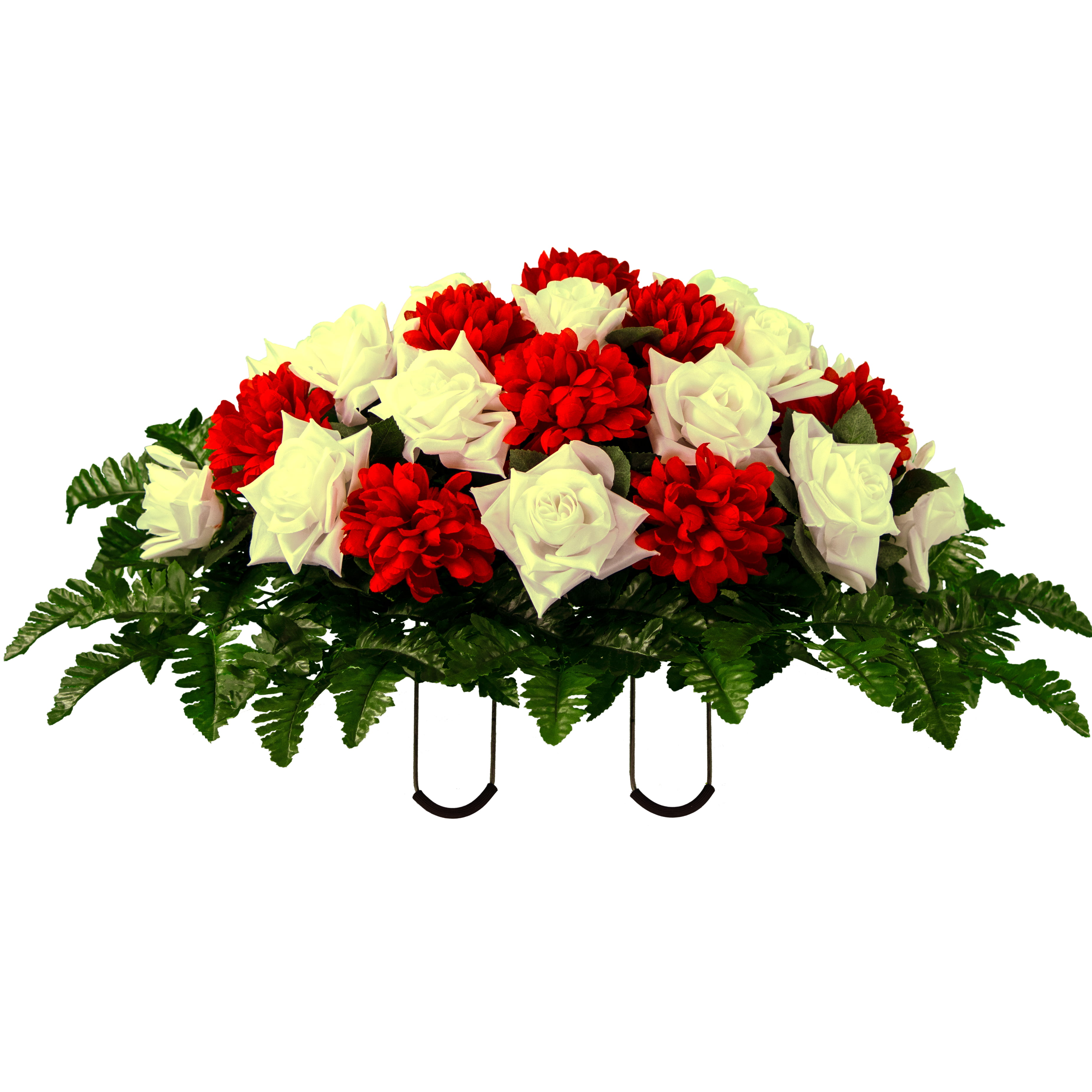 New Stunning Artificial Flower Arrangement Red/cream In Black Pot For Grave 