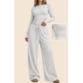 thumbnail image 5 of UVN Winter Womens 2 Piece Outfit Sets Ruched Long Sleeve Top and Wide Leg Pants Casual Loungewear Ladies Workout Sets, 5 of 13