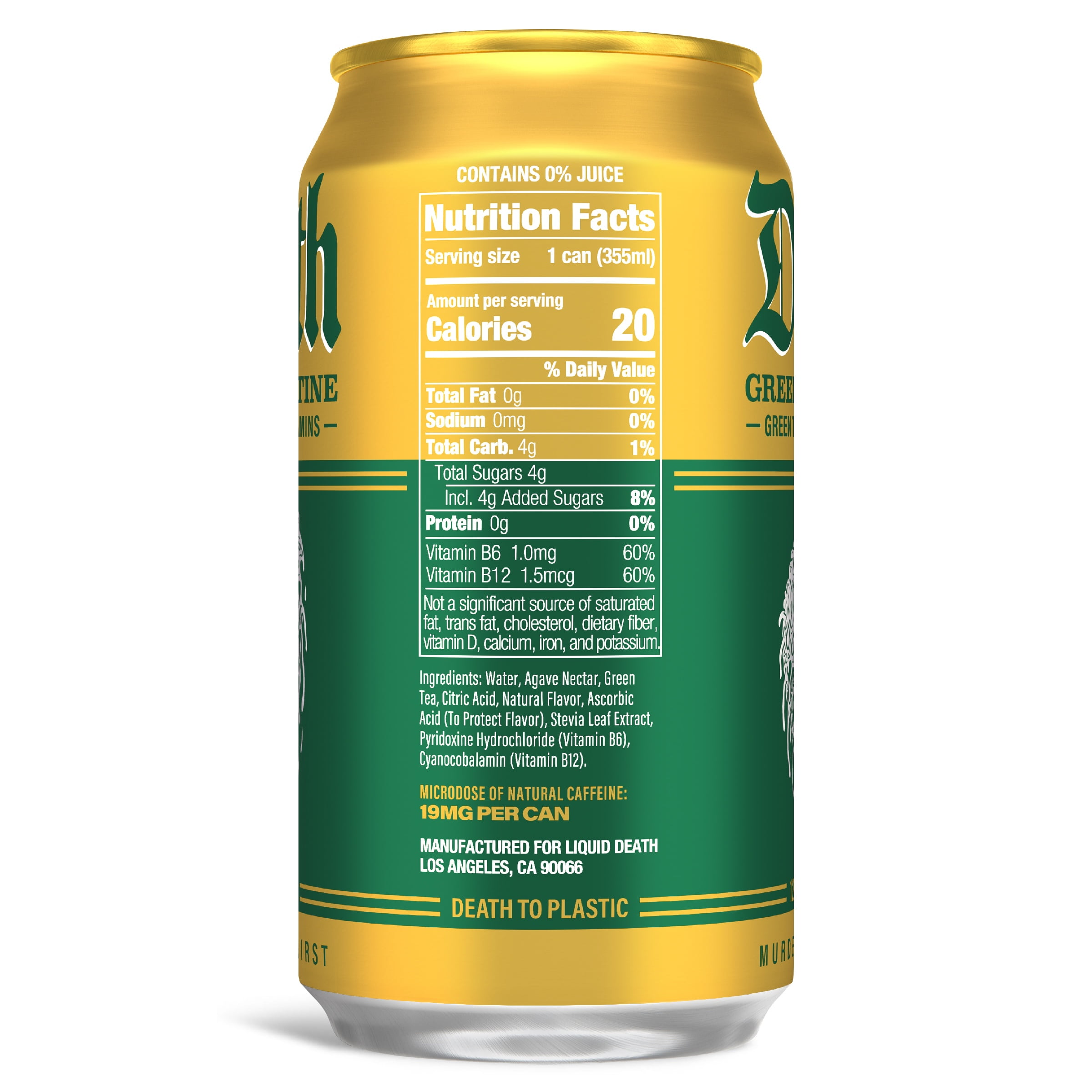 Liquid Death, Green Guillotine Iced Tea, 6-Pack (12 fl oz Cans), Green Tea, Low Calorie, No Artificial Sweeteners, B12 and B6 Vitamins