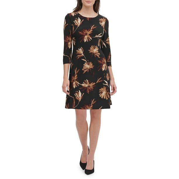 Tommy Hilfiger - TOMMY HILFIGER Womens Black Floral Long Sleeve Jewel 