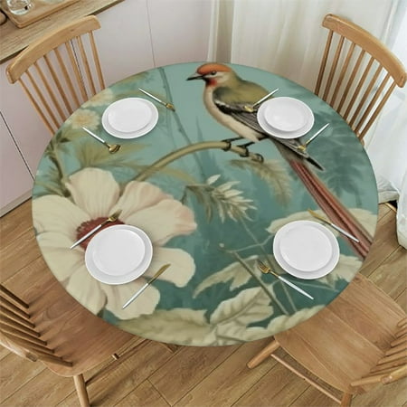 

Autua Bird Floral Wallpaper Fern Round Tablecloth Stain-Resistant Indoor Outdoor 100% Polyester Fabric Waterproof Resistant Fabric 31 -35