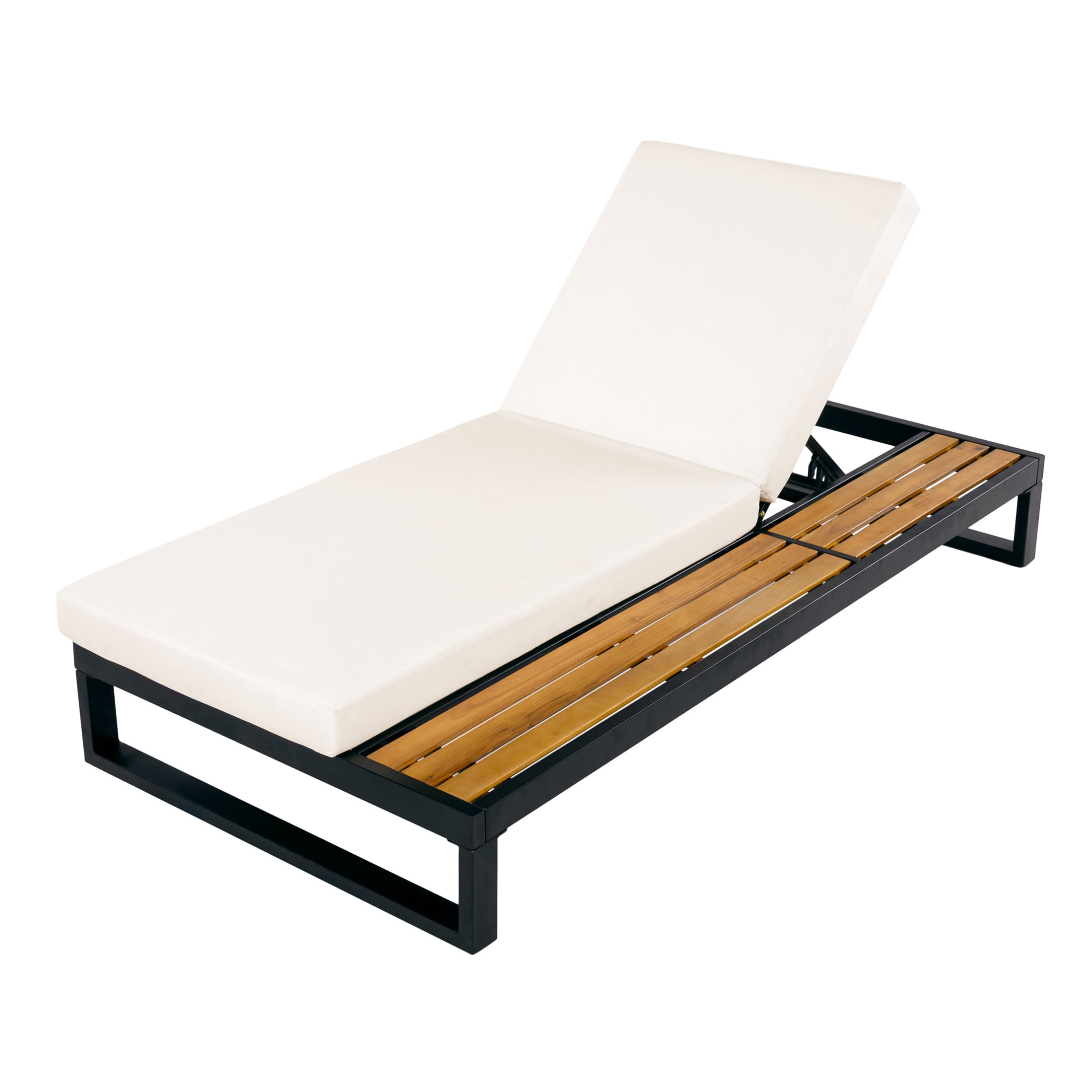 Christopher Knight Home Outdoor Chaise Lounge with Cream Cushion, 5-Position Recliner, Black