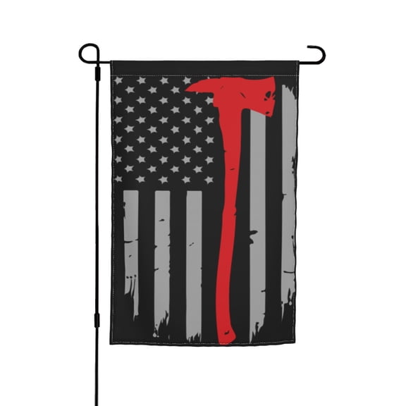 Thin Red Line Flag Firefighter Axe Double Garden Flags 12x18 Inch Suitable For Courtyard Lawn Holiday Home Outdoor Decoration Flag