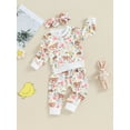 thumbnail image 3 of Bagilaanoe 3PCS Toddler Baby Girl Pants Set Floral Print Long Sleeve Sweatshirt Pullover Tops + Sweatpants + Headband 6M 12M 18M 24M 3T Kids Casual Sweatsuits, 3 of 8