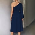 thumbnail image 5 of One Shoulder Dress for Women Long Sleeve Solid Color High Waist Boho Midi Dress Fashion Flowy Side Slit Holiday Dress, 5 of 7