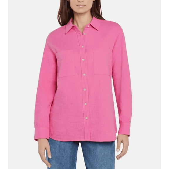 Gap Women's Gauze Button Front Shirt Pink XL