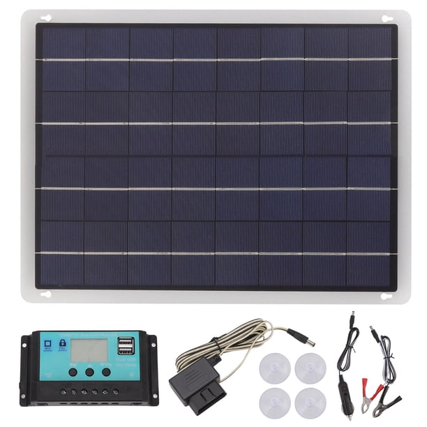 Kit de cargador de batería de panel solar, panel solar de silicio monocristalino de 20 W, 18 V, 50 A, MPPT, controlador estabilizador de voltaje USB dual para vehículos recreativos al aire libre