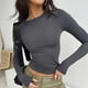 thumbnail image 4 of Camisetas de mujer ajustadas, camisas de manga larga, cuello redondo, camiseta básica recortada, 4 of 6