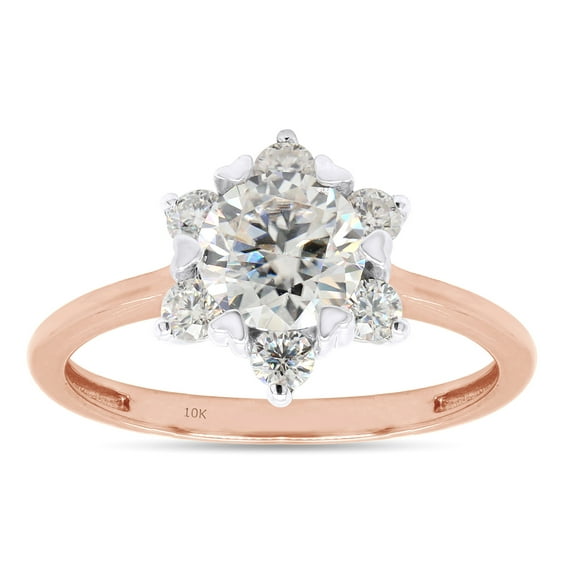 1 1/3 ct. t.w Center 6.5MM Round Cut Lab Created Moissanite Diamond Flower Engagement Rings For Women In 10K Solid Rose Gold (G-H Color, VVS1 Clarity, 1.30 Cttw)-6
