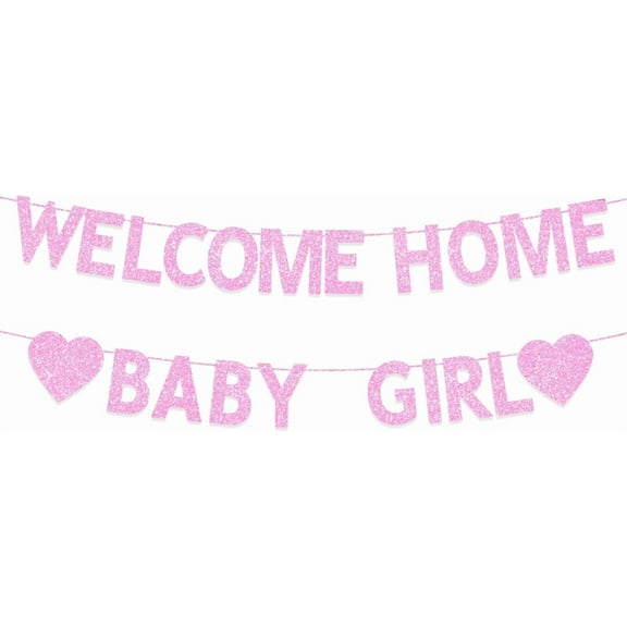 Baby Shower Decorations for Girls, Pink Glitter Welcome Home Baby Girl Banner, It’s a Girl Gender Reveal Birthday Party Decorations Supplies