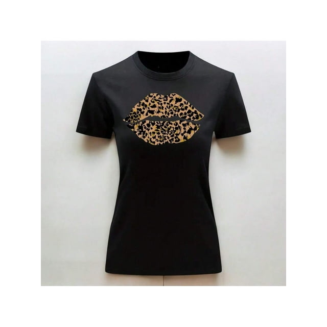 Playera Blusa Con Impresion De Beso Animal Print Sexy Color Negro Talla Mediana Marca Emil SaEs