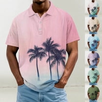 Felirenzacia Big and Tall Men's Polo, Short Sleeve Performance Golf Shirt Moisture Wicking Fabric Hawaiian Palm Tree Print Tee, Blue,4XL
