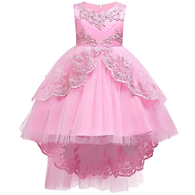 Ropa para niños Vestido para niños Vestido de princesa Vestido de encaje bordado para niña Vestido de cola para niña de flores