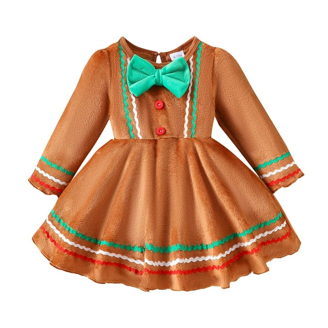Robes d'Été pour Filles 4t Taille 6 Robe Pailletée pour Bébé Manches Longues Nœud Papillon Robe de Fête d'Hiver avec Col Rond Élégante Marron 12-18 Mois