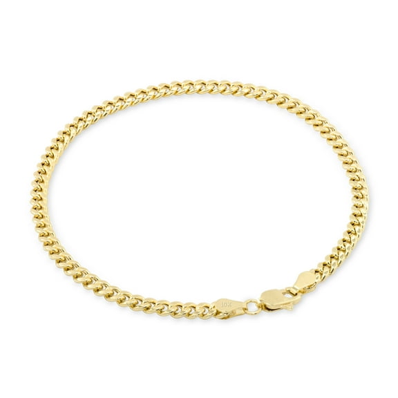 Nuragold 10k Real Yellow Gold Miami Cuban Link 4mm Chain Bracelet (7"-9") Italian Jewelry for Men & Women