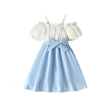 

LIhncine Girls Dress Kids Toddler Baby Girls Spring Summer Print Ruffle Off Shoulder Princess Dress (White 3-4 Years)