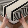 thumbnail image 3 of Full Size Fitted Sheet Set - Black Beige Stripe 3 Piece Bedding Sets 16" Deep Pocket Fitted Sheet with 2 Pillowcases, Farmhouse Striped Vintage Geometric Lines Brushed Microfiber Hotel Bed Sheets, 3 of 9