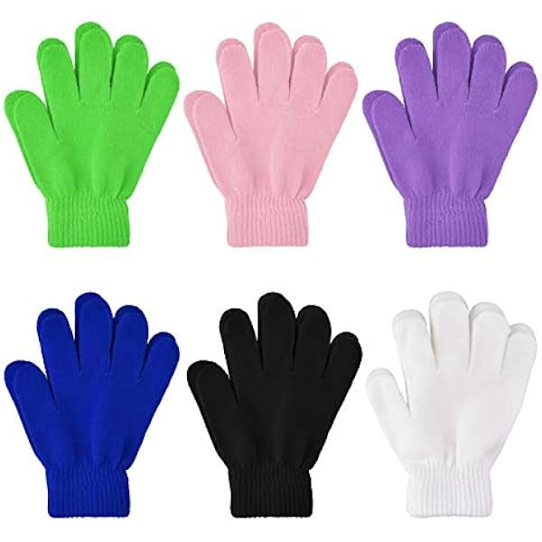wonima44 Coopay 6 Pairs Kid's Winter Warm Magic Gloves Children Stretchy Full Finger Knitted Mittens Gloves for Boys Girls Student (Mixed Colors 2, 7-12 Years)
