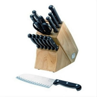 Chicago Cutlery Fusion 17 Piece Kitchen Knife Set with Wooden Storage Block  & Dual Stage Knife Sharpener with Fine and Coarse Sharpening and Suction