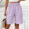 thumbnail image 2 of hoksml Women Striped Bermuda Shorts with Pockets, Elastic Waist Pull-On Casual Summer Shorts, 2 of 6