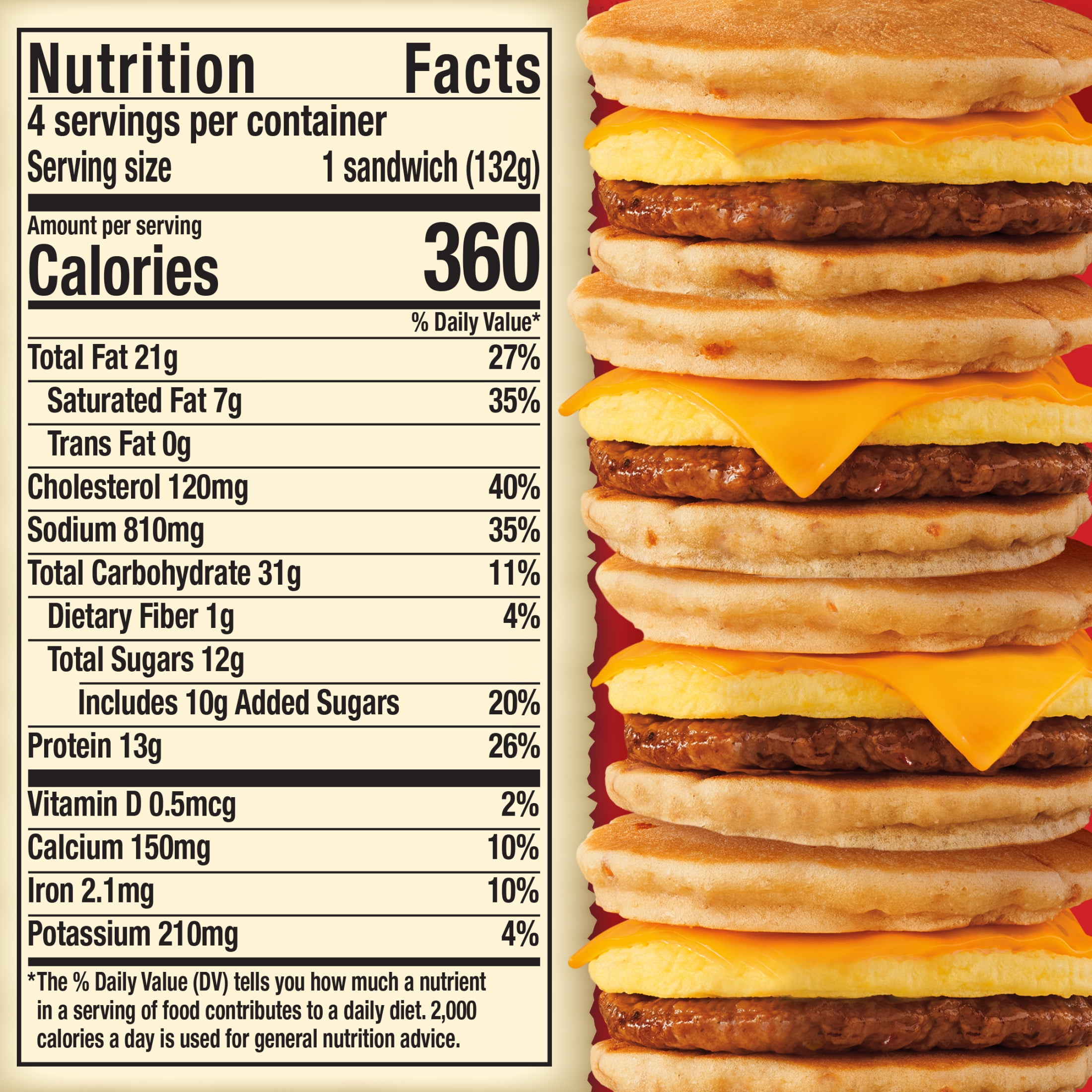 Jimmy Dean Frozen Breakfast Sandwich, Egg and Cheese Maple Griddle Cake, 18.8 oz, 4 Count