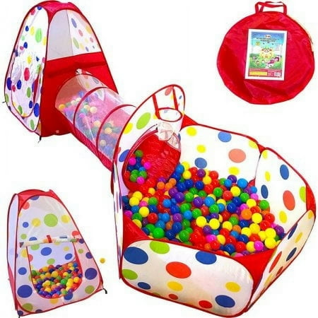 3Pcs Kids Ball Pit Play Tent with Tunnel 3-in-1 Play Crawl Tunnel Toy Indoor Outdoor Gym Play Tent for Children Toddler Jungle Boys Girls Babies Infants Pit Balls NOT Included