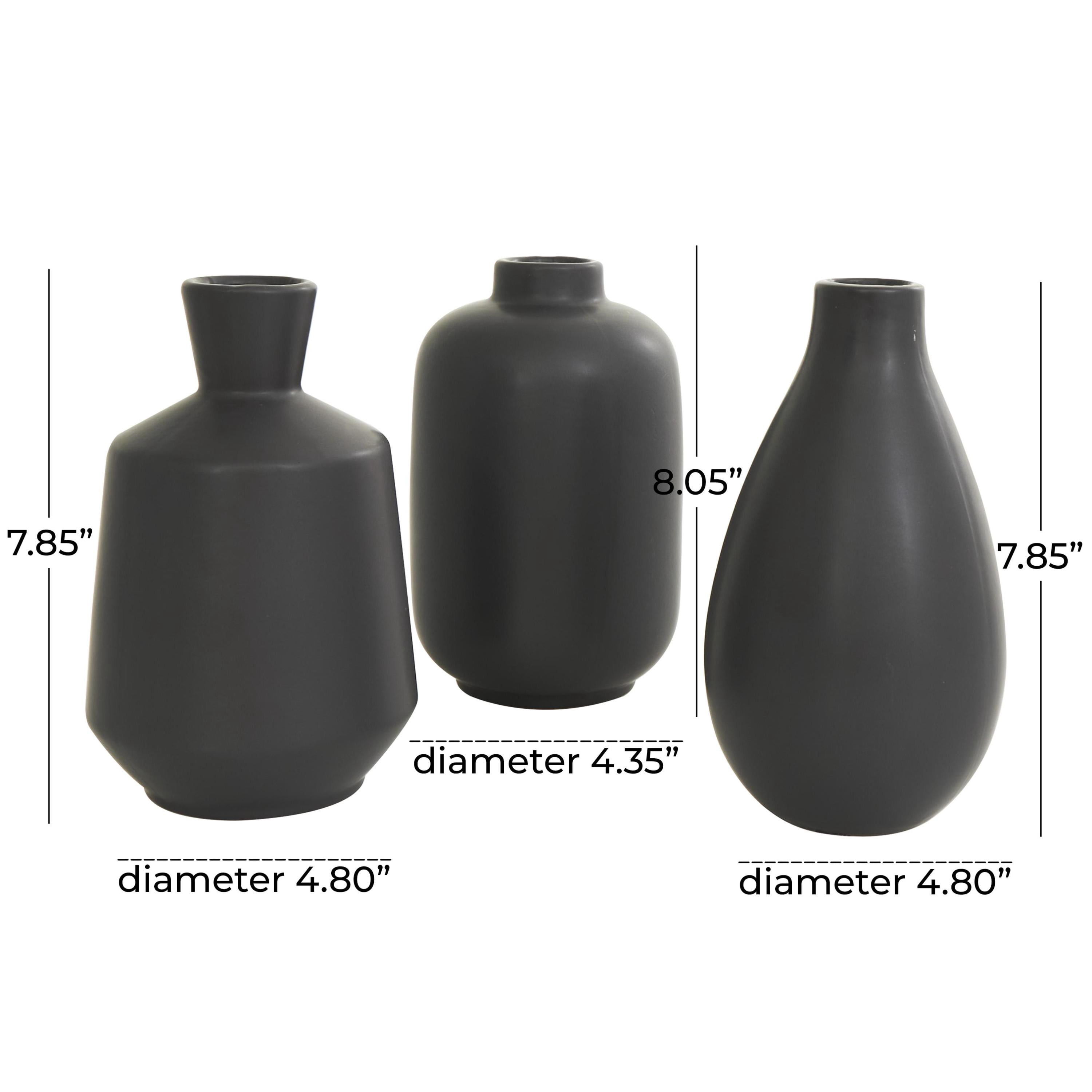 DecMode 5"W, 8"H Minimalistic Black Ceramic Vase with Varying Shapes, Set of 3