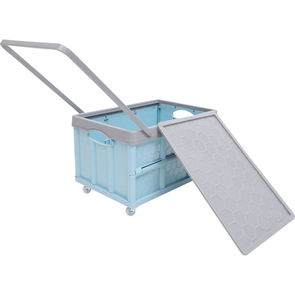 Phenofice Stackable Blue Plastic Storage Bin with Lid Foldable Storage Box for Clothes and More