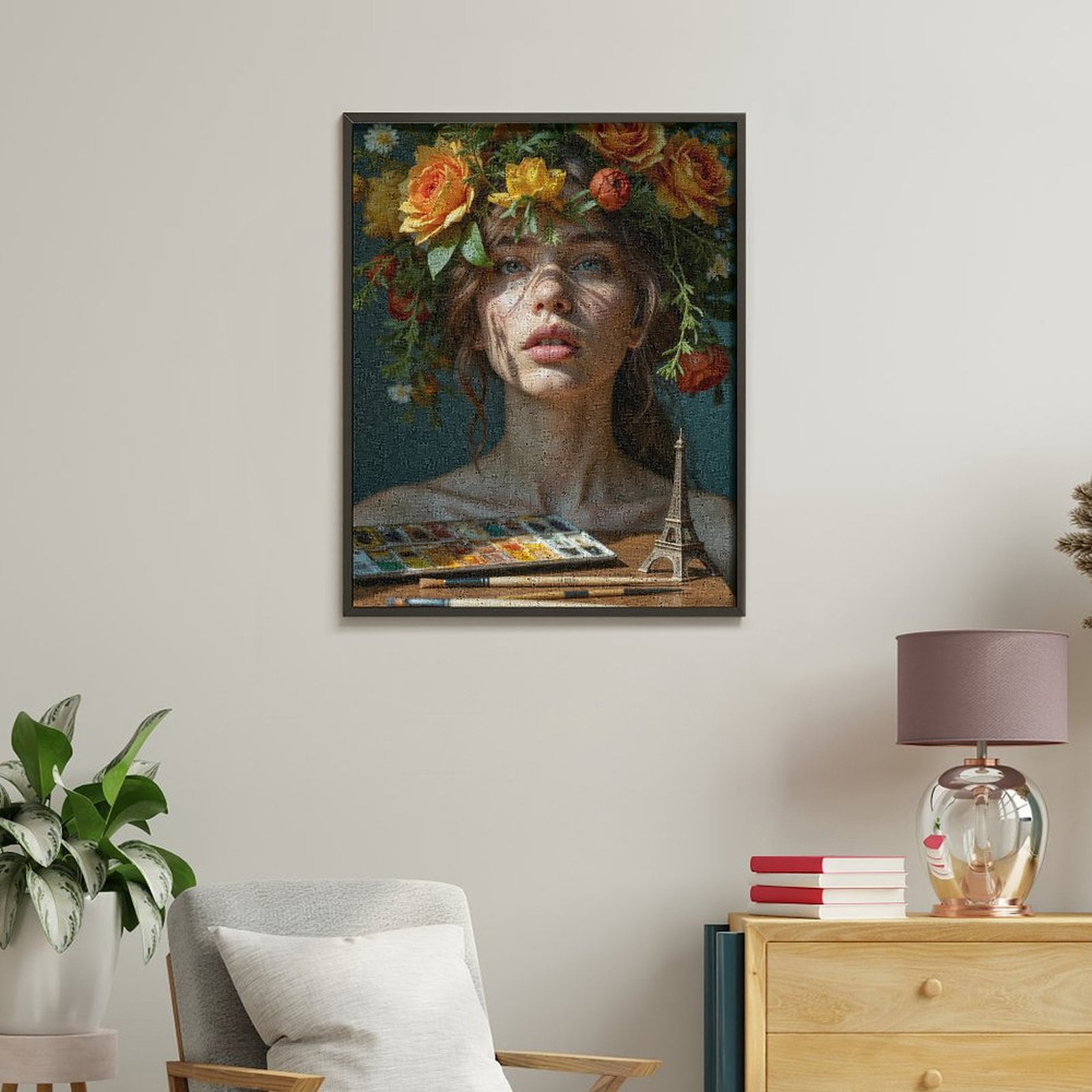 Paint By Numbers Kit for Adults Beginner - Floral Headpiece Art Supplies Eiffel DIY Canvas Painting Kits for Adults, Frameless Paint By Number for Adults for Home Wall Decor 16x20 Inch