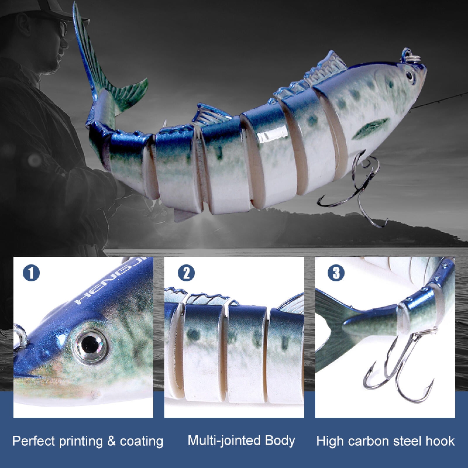 HENGJIA Fishing Lures, 5pcs Large Multi Jointed Fish Fishing Kits Slow Sinking Lifelike Swimbait Freshwater and Saltwater for Trout Bass Lures, 7"/1.34oz