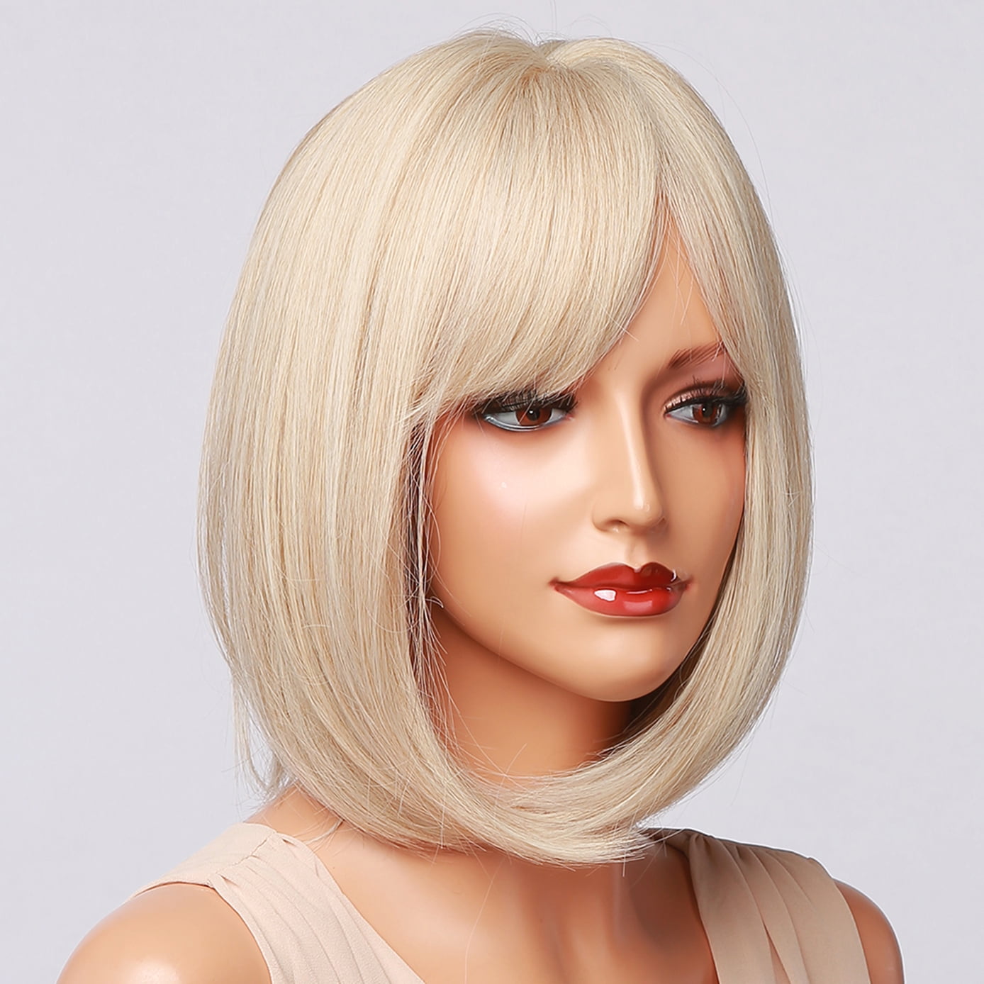 BERON Blonde Short Wigs Straight Bob Hair Wig for Women Wigs with Bangs Synthetic Daily Use Wigs Wig Cap Include