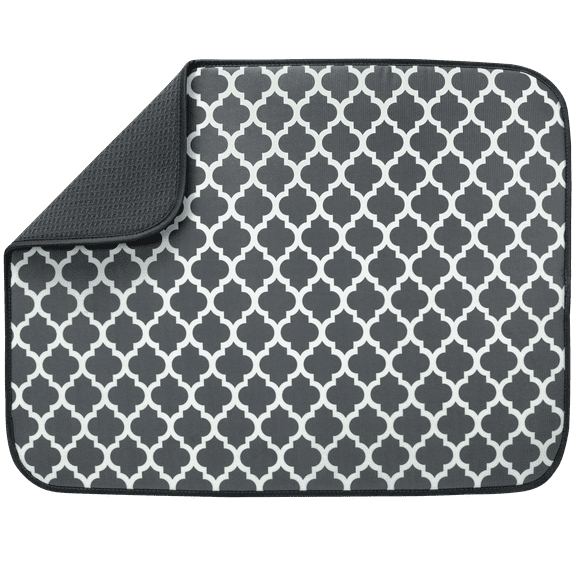 S&T INC. Absorbent, Reversible XL Microfiber Dish Drying Mat for Kitchen, 18 Inch x 24 Inch, Pewter Gray Trellis