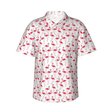 Pink Flamingo Men'S 3d Print Casual Button Down Shirts, Novelty Hawaiian Short Sleeves 2xl