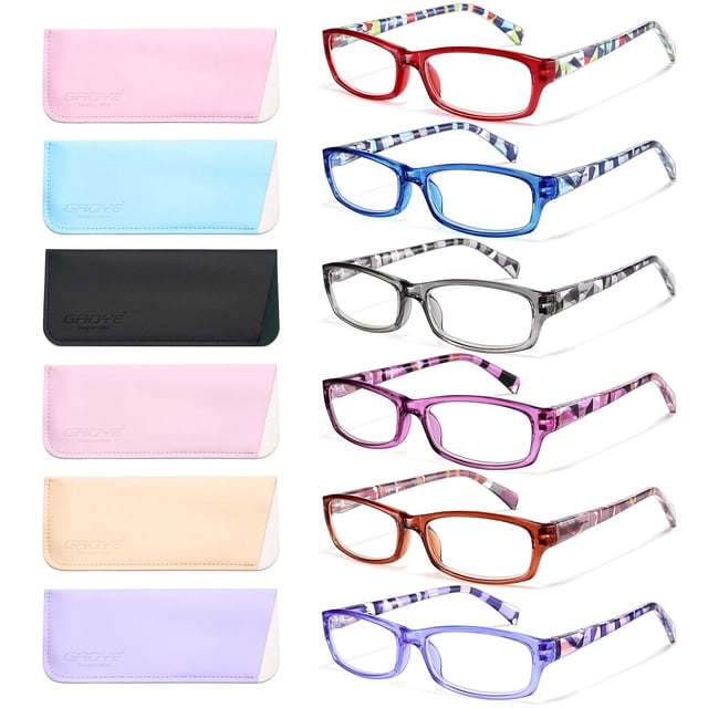 Gafas de lectura Gaoye para mujer y hombre, paquete de 6 con funda azul claro
