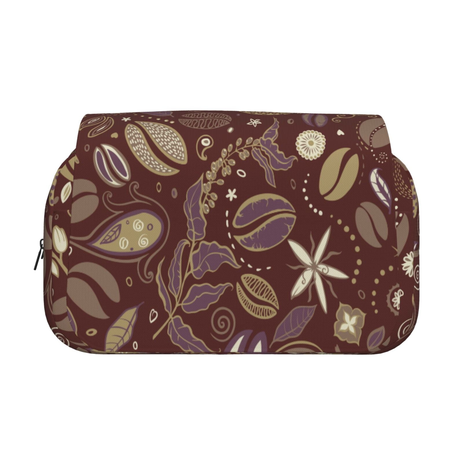 Rateoe Coffee and Flowers Pattern Double Clamshell Pen Case, Storage Organizer with Two Zipper Compartments– Holds Up to 50 Pencils & Pens