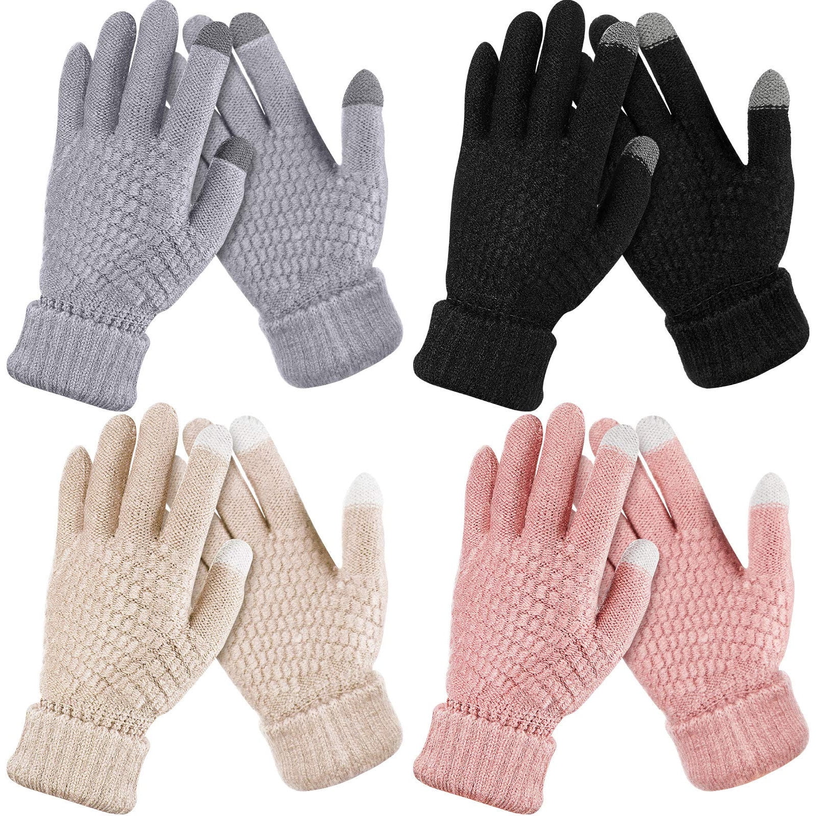 4 Pairs Women's Winter Touchscreen Gloves Warm Fleece Lined Knit Gloves