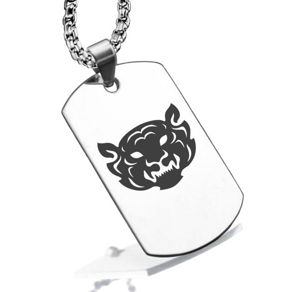 Stainless Steel Year of the Tiger Zodiac Dog Tag Pendant Necklace