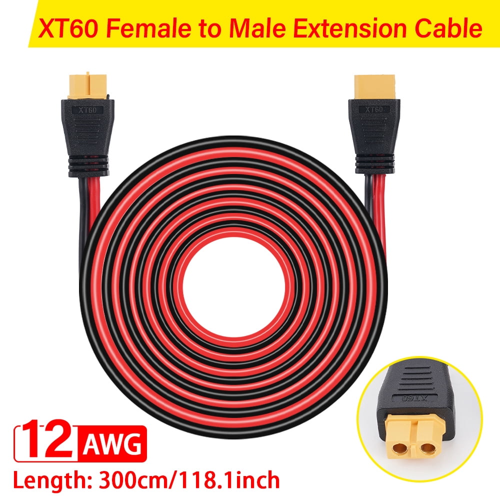 Hormy 12AWG 10FT XT60 Extension Cable, Female to Male Connector for RC Battery, Battery Pack, Solar Generator, Portable Power Station, Solar Panel